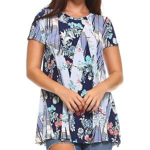 Blue Floral Patchwork Tunic Top L